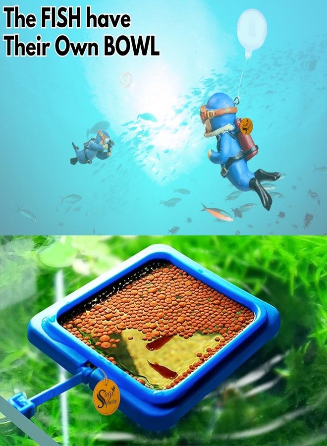 سايج سكوير مجموعة حلقات عائمة مربعة الشكل من سيج سكوير مع غواص - مثالية للتغذية ولمسة جمالية | حلقة عائمة متينة للتحكم في التغذية | زينة فريدة على شكل غواص لتزيين حوض السمك - Image 2